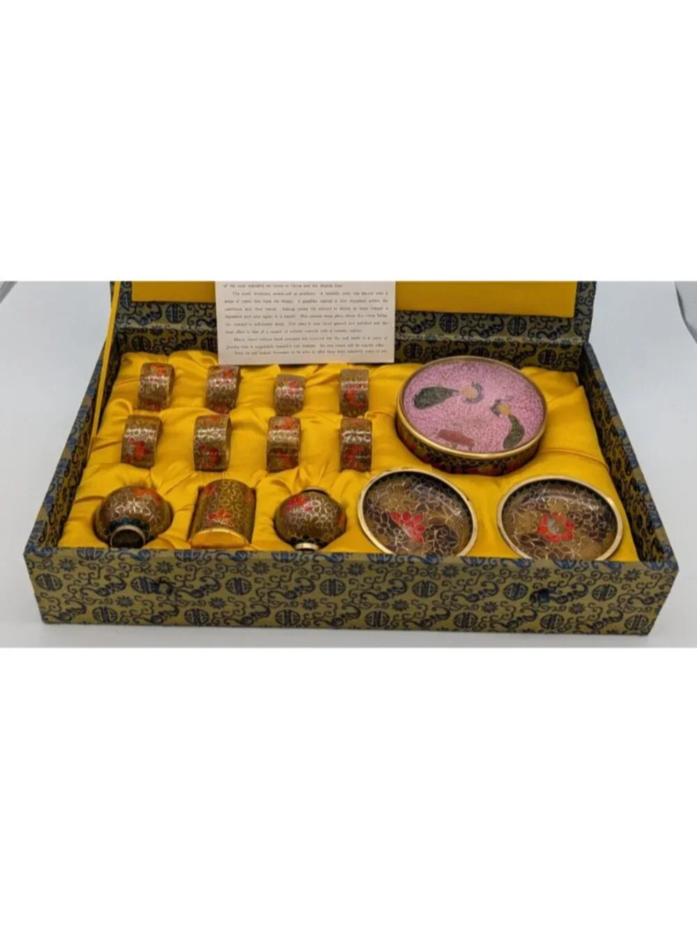 Chinese Cloisonné Enamel Table Set in the Original Decorative Box as is